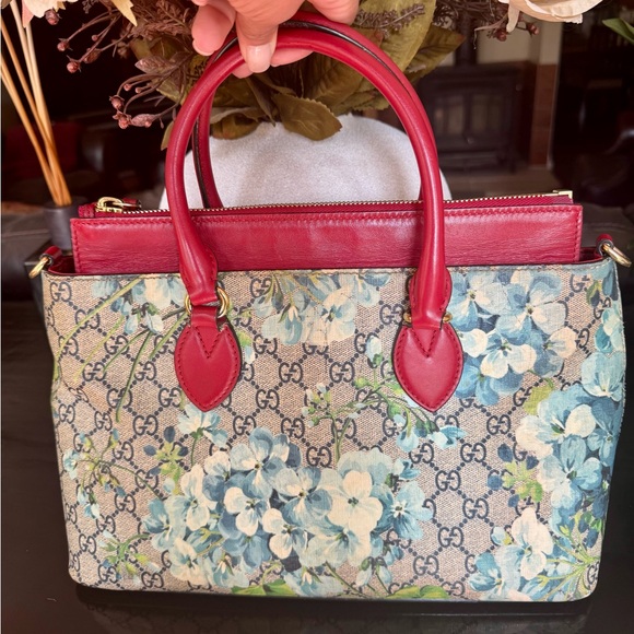 Gucci Bloom Blue Floral Satchel with Red Accents - Picture 1 of 16